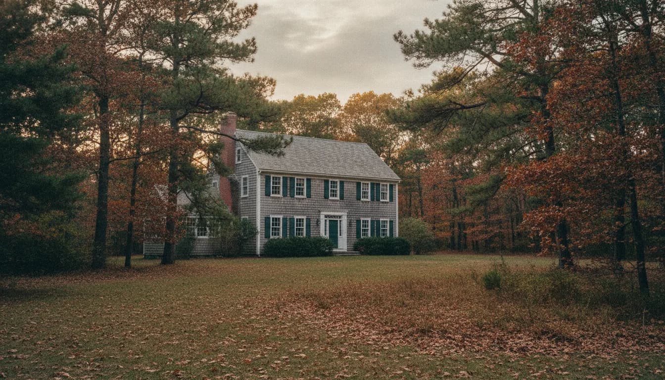 Wooded yard with a fresh lawn at a home in Sandwich, MA